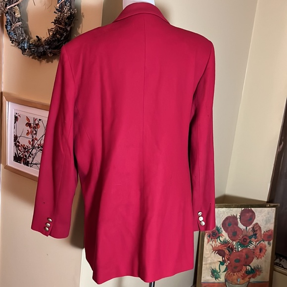 Vtg 80s LAURA SCOTT Size 16 DoubleBreast Blazer Classic Red GoldButton Wool USA - Picture 5 of 13